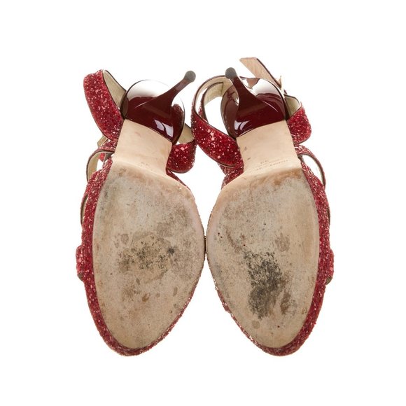 ๐ JIMMY CHOO Strappy Red Glitter Sandals Heels - Picture 6 of 6